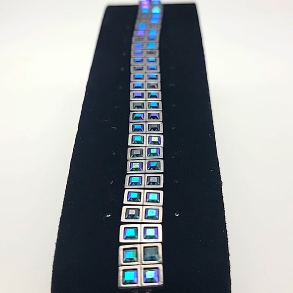 Vtg Givenchy Double Row Blue AB Gun Metal Tennis Bracelet Unisex Japan Classy - Picture 7 of 11